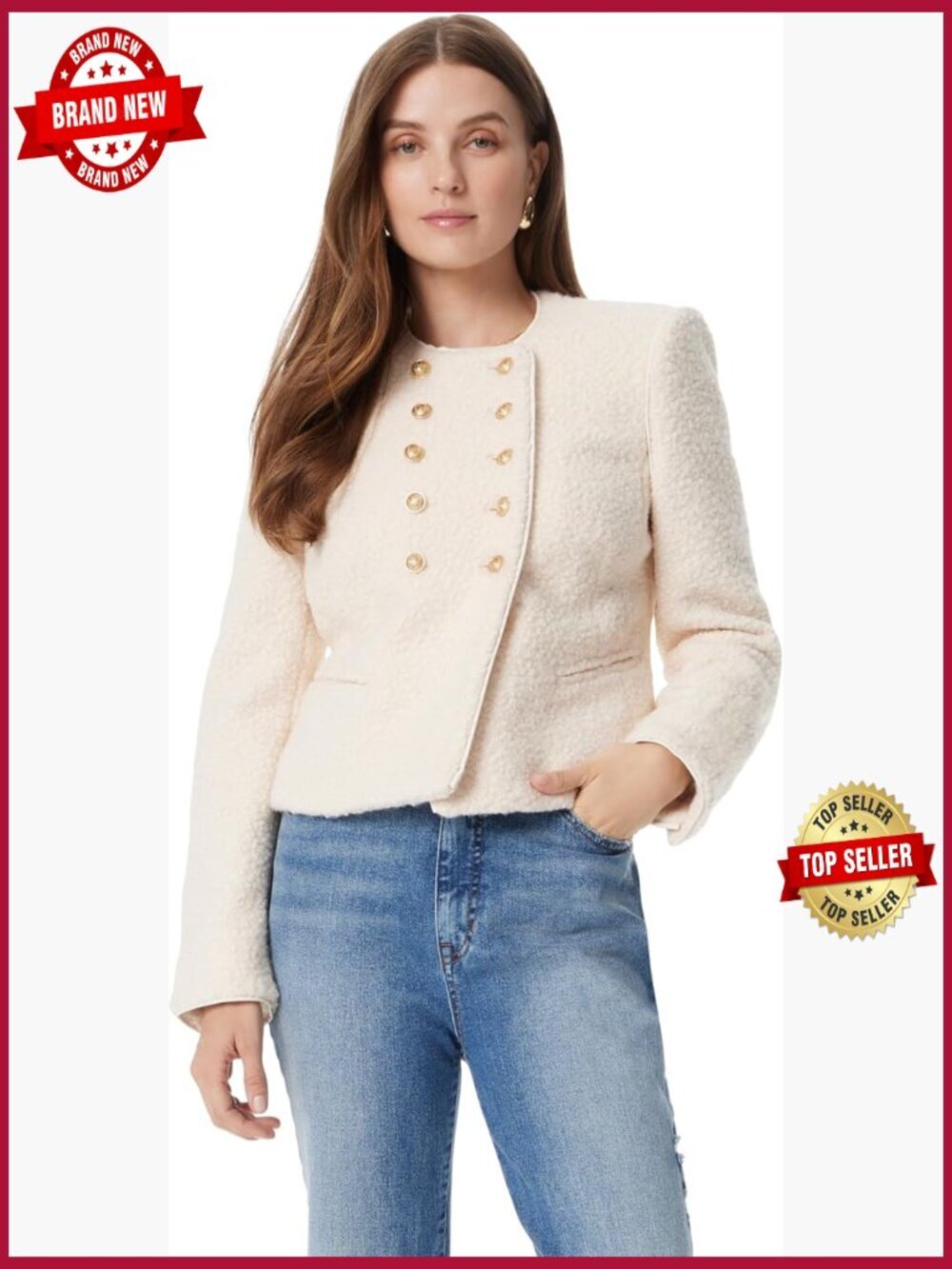 Double Breasted Collarless Blazer - Women's Suit Jacket